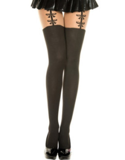 Collant semi opaque effet bas jarretelles et petits noeuds