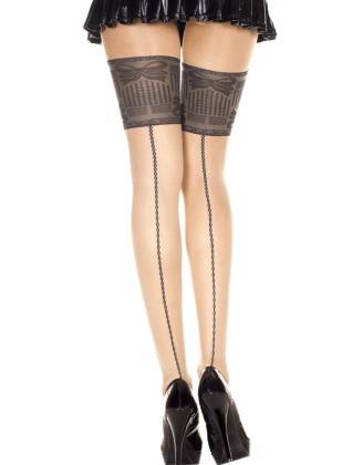 Collant chair sexy effet bas jarretières noires et coutures