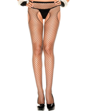 Collant noir résille échancré sur les hanches et entre-jambes