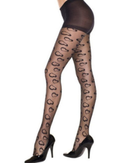 Collant noir fashion fantaisie avec petits coeurs