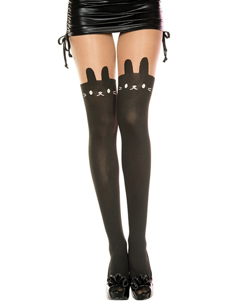 Collant nylon fantaisie opaque noir tête de lapin