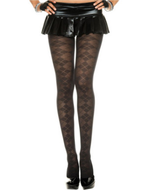 Collant nylon fantaisie noir effet losanges