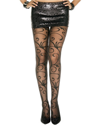 Collant fantaisie noir nylon avec fioritures