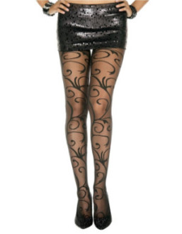 Collant fantaisie noir nylon avec fioritures