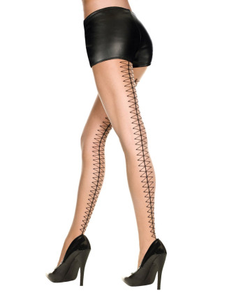 Collant chair et noir avec effet laçage en losange sur l'arrière