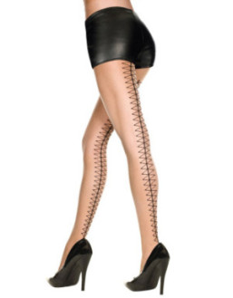Collant chair et noir avec effet laçage en losange sur l'arrière