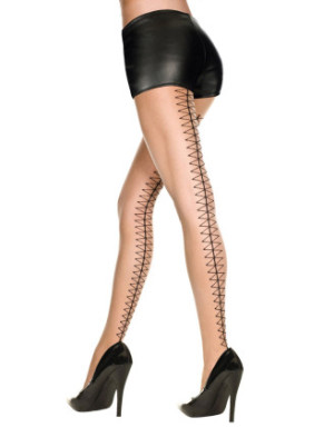 Collant chair et noir avec effet laçage en losange sur l'arrière