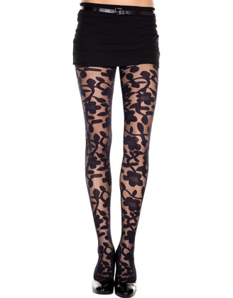 Collant noir imprimé floral