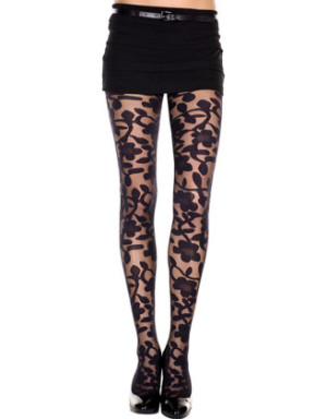 Collant noir imprimé floral