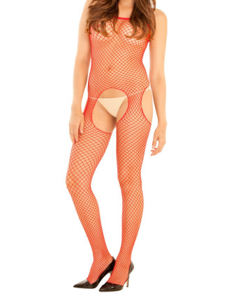 Bodystocking rouge filet ouvert devant et derrière