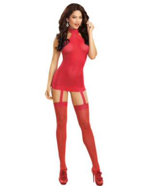 Bodystocking rouge effet guêpière avec dentelle