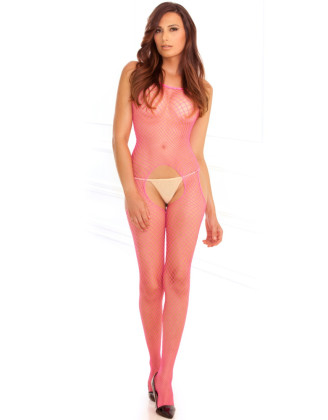 Bodystocking rose filet ouvert devant et derrière
