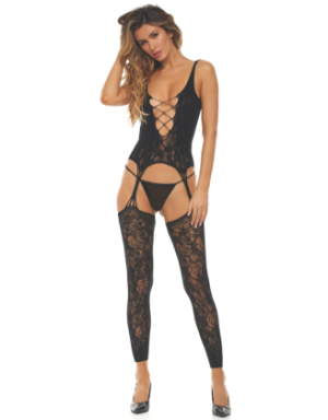 Combinaison en résille florale noire