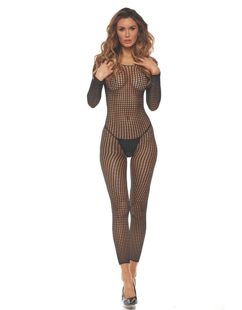 Bodystocking noir ouvert à l'entrejambe