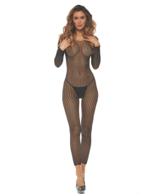 Bodystocking noir ouvert à l'entrejambe