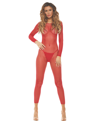 Bodystocking rouge ouvert à l'entrejambe