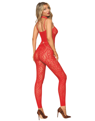 Bodystocking sans couture, fantaisie rouge avec chainettes amovibles