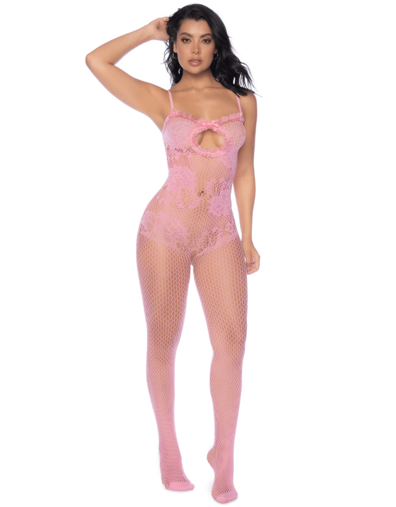 Combinaison en résille rose ajourée