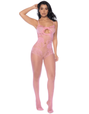 Combinaison en résille rose ajourée