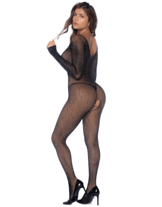 Combinaison noire en résille ornée de strass