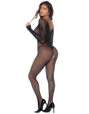 Combinaison noire en résille ornée de strass