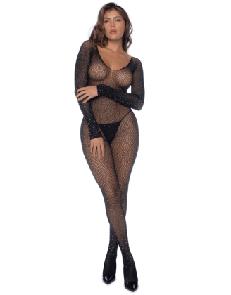 Combinaison noire en résille ornée de strass