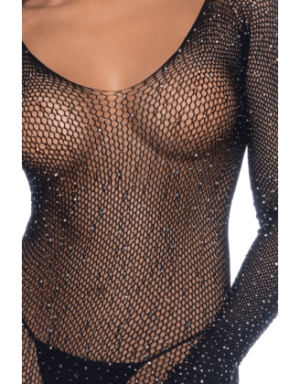 Combinaison noire en résille ornée de strass