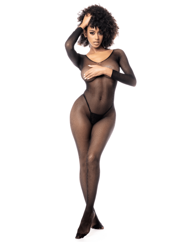 Combinaison manches longues en résille noire