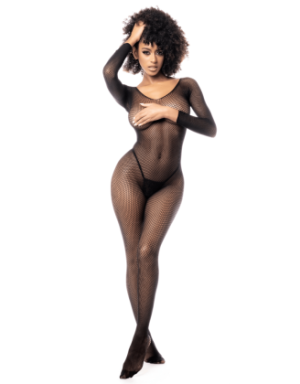 Combinaison manches longues en résille noire