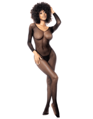 Combinaison manches longues en résille noire