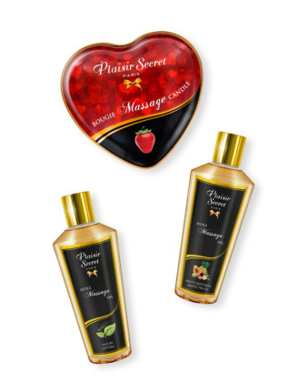 Coffret de massage contenant 2 huiles sèches et 1 bougie de massage