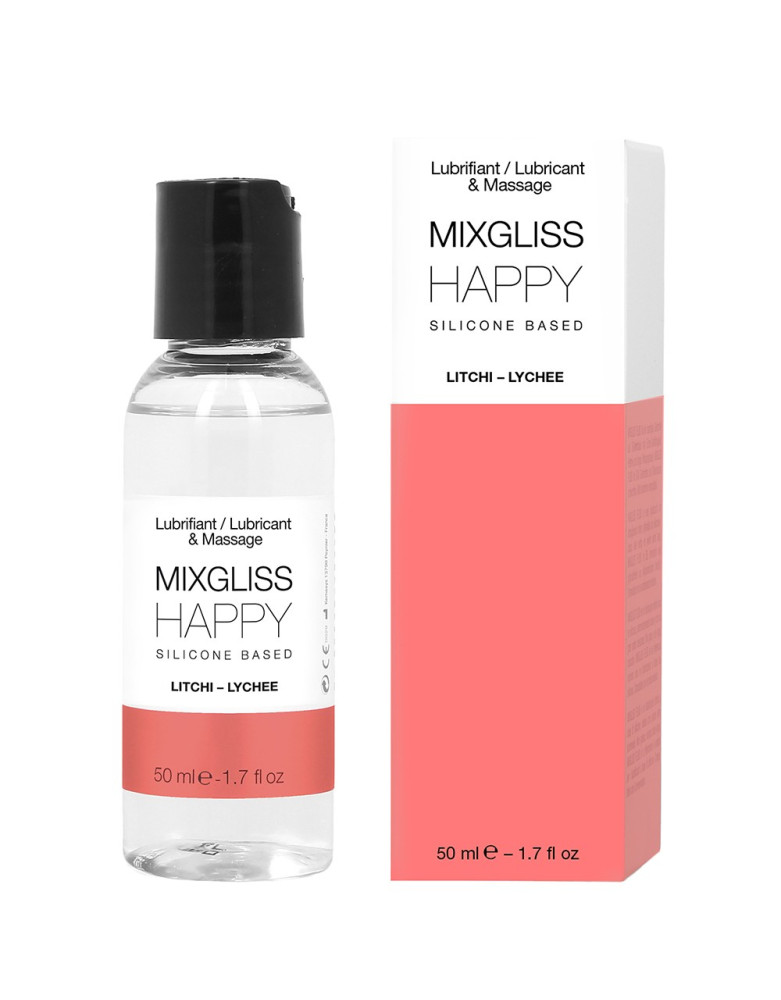 2 en 1 Lubrifiant et huile de massage silicone Mixgliss Happy Litchi 50 ML