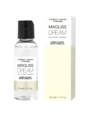 2 en 1 Lubrifiant et huile de massage silicone Mixgliss Dream Camelia blanc 50 ML