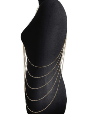 Bijou Tour de cou trois anneaux avec chaines de corps doré