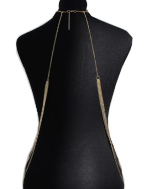 Bijou Tour de cou trois anneaux avec chaines de corps doré