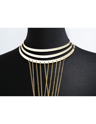 Bijou Tour de cou trois anneaux avec chaines de corps doré