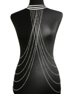 Bijou Tour de cou trois anneaux avec chaines de corps argenté