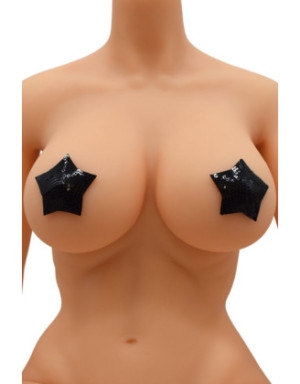 Paire de cache tétons adhésifs étoile pailletée sequin noir