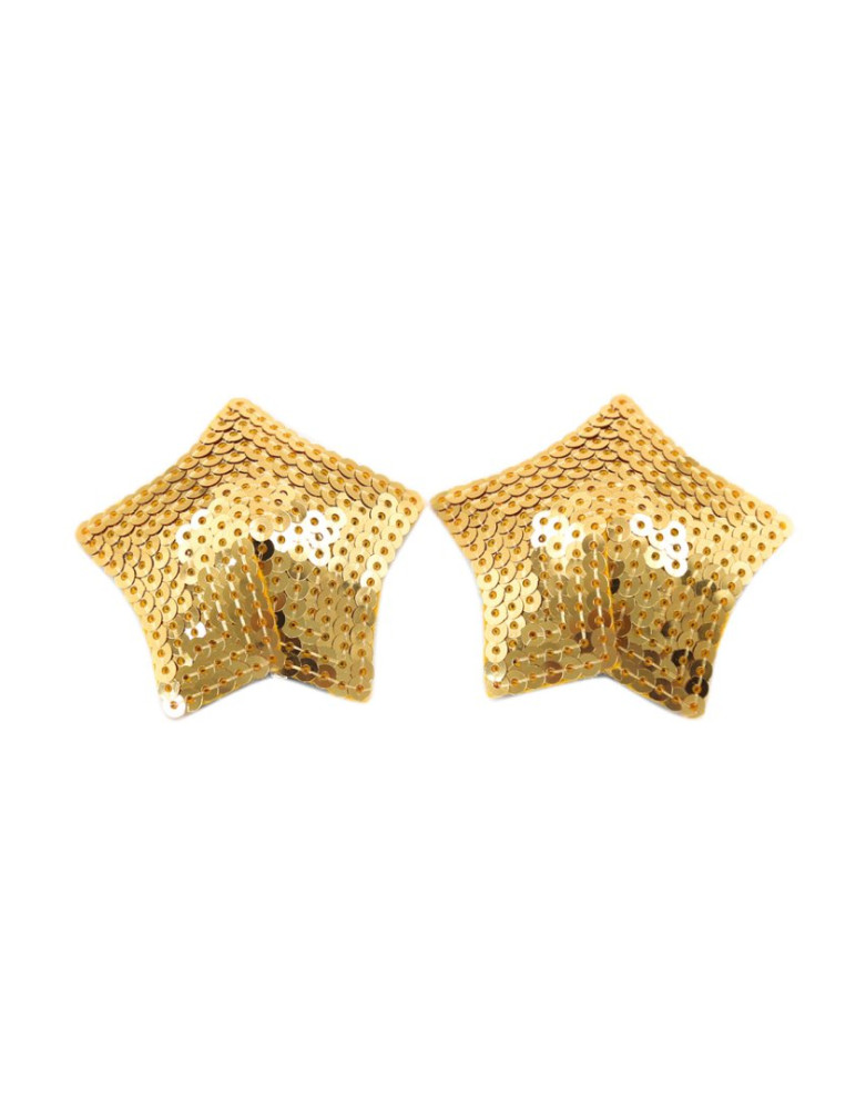Paire de cache tétons adhésifs étoile pailletée sequin doré