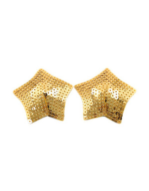 Paire de cache tétons adhésifs étoile pailletée sequin doré