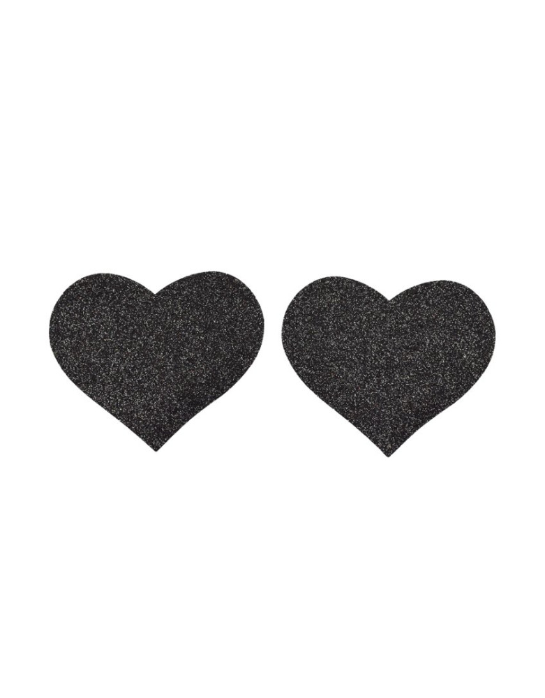 Paire de cache tétons adhésifs coeur pailleté noir
