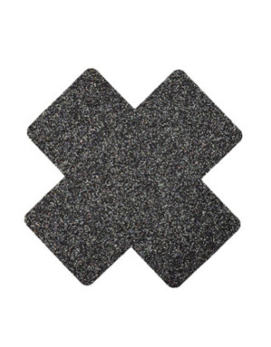 Paire de cache tétons adhésifs croix pailletée noir