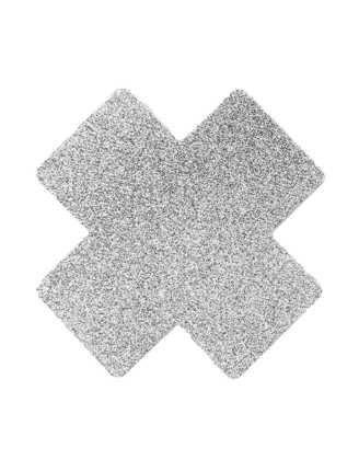 Paire de cache tétons adhésifs croix pailletée blanc