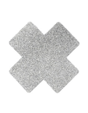 Paire de cache tétons adhésifs croix pailletée blanc