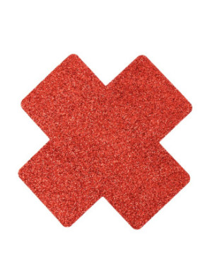 Paire de cache tétons adhésifs croix pailletée rouge