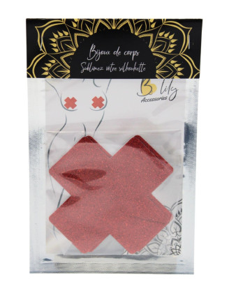 Paire de cache tétons adhésifs croix pailletée rouge