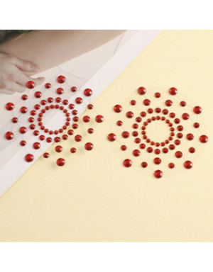 Paire de cache tétons adhésifs strass rouge
