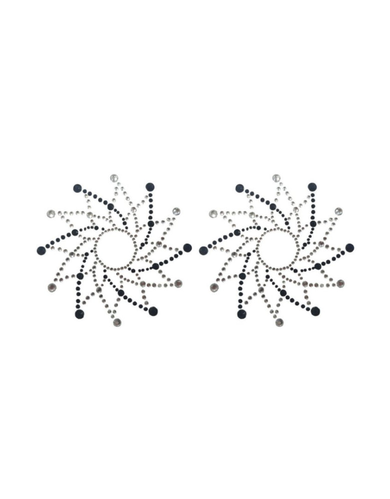 Paire de cache tétons adhésifs strass noir et blanc