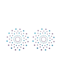 Paire de cache tétons adhésifs strass bleu et violet