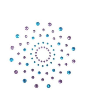 Paire de cache tétons adhésifs strass bleu et violet